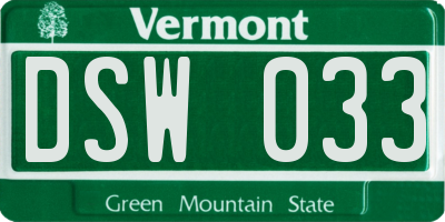 VT license plate DSW033