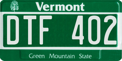 VT license plate DTF402