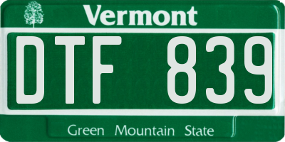 VT license plate DTF839