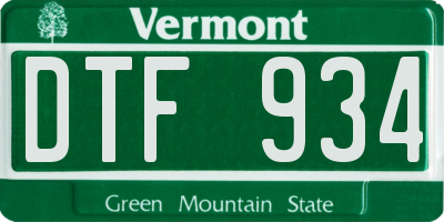 VT license plate DTF934