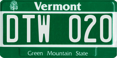 VT license plate DTW020