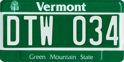 VT license plate DTW034