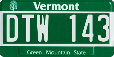 VT license plate DTW143