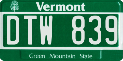 VT license plate DTW839