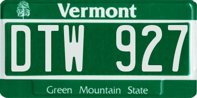 VT license plate DTW927