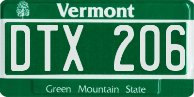 VT license plate DTX206