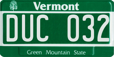 VT license plate DUC032