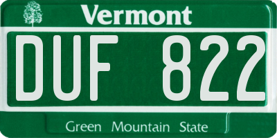 VT license plate DUF822