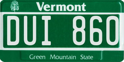 VT license plate DUI860