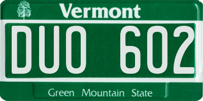 VT license plate DUO602
