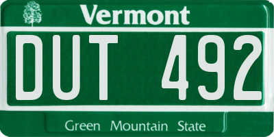 VT license plate DUT492