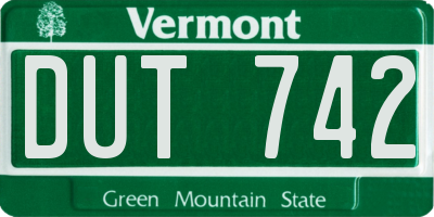 VT license plate DUT742