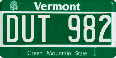 VT license plate DUT982