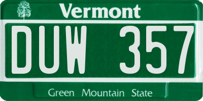 VT license plate DUW357