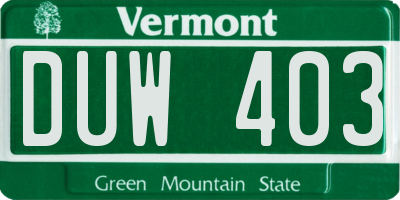 VT license plate DUW403