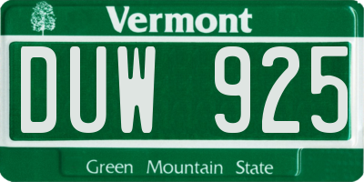 VT license plate DUW925