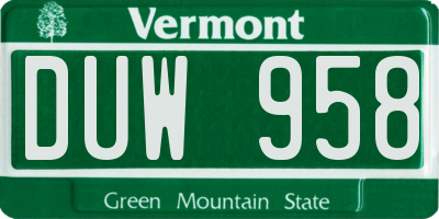 VT license plate DUW958