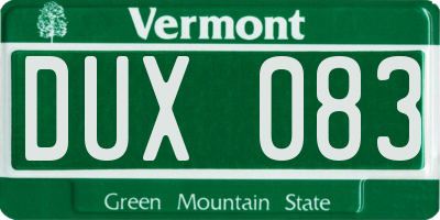 VT license plate DUX083