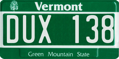 VT license plate DUX138