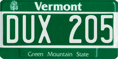VT license plate DUX205