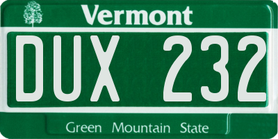 VT license plate DUX232