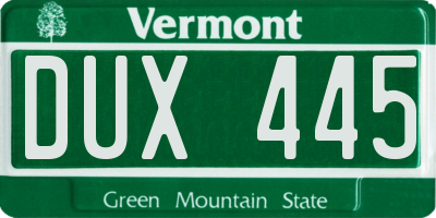 VT license plate DUX445