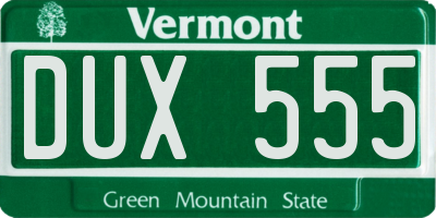 VT license plate DUX555