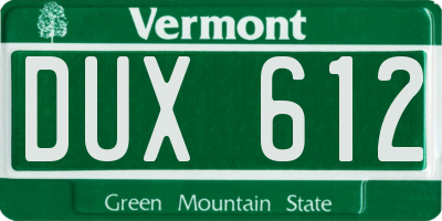 VT license plate DUX612