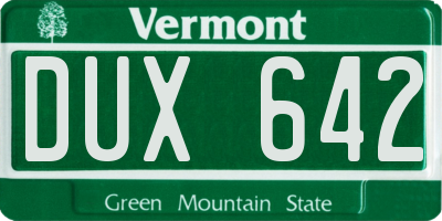 VT license plate DUX642