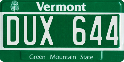 VT license plate DUX644