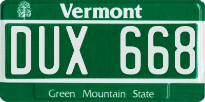 VT license plate DUX668