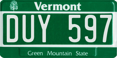 VT license plate DUY597