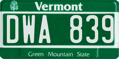 VT license plate DWA839