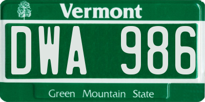 VT license plate DWA986