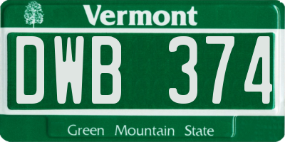 VT license plate DWB374