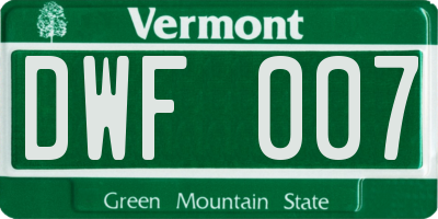 VT license plate DWF007