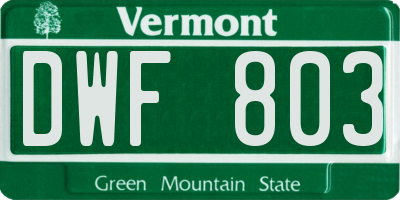 VT license plate DWF803