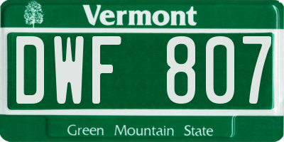 VT license plate DWF807