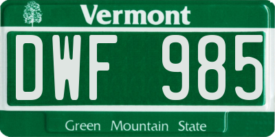 VT license plate DWF985
