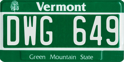 VT license plate DWG649