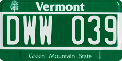VT license plate DWW039