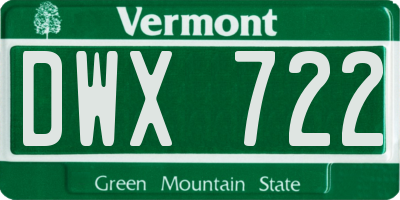 VT license plate DWX722