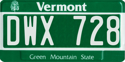 VT license plate DWX728
