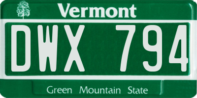 VT license plate DWX794
