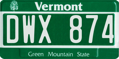 VT license plate DWX874