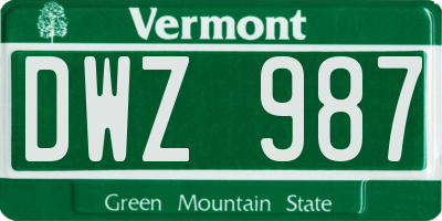 VT license plate DWZ987