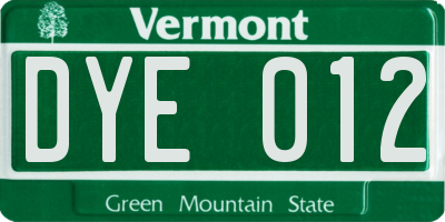 VT license plate DYE012