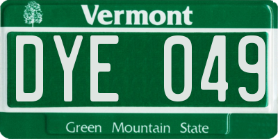 VT license plate DYE049