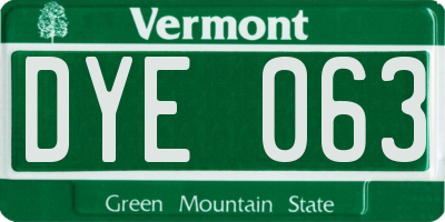 VT license plate DYE063
