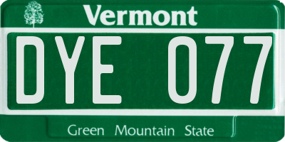 VT license plate DYE077